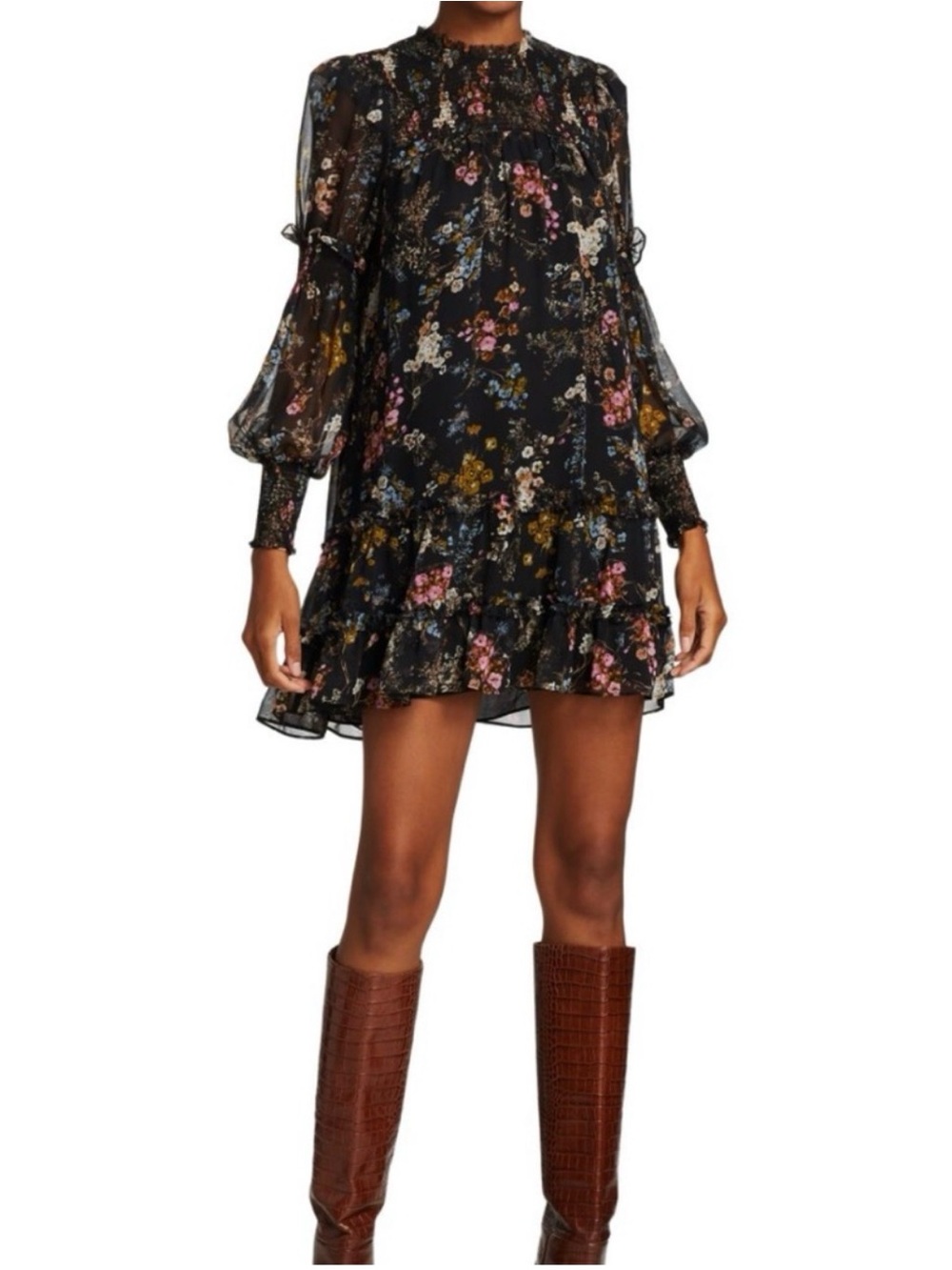Cinq a Sept Stephanie floral long sleeve smocked mini dress size 2